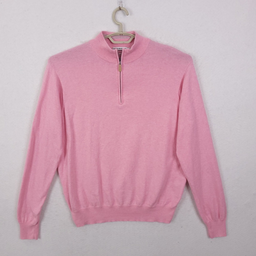 Peter Millar Quarter Zip Sweater Mens Large Pink Cotton Cashmere Golf Pullover